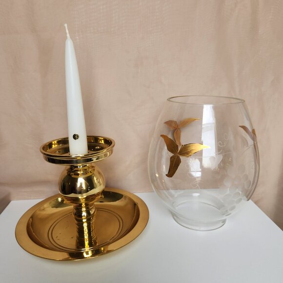VINTAGE Partylite "Tuscany Lamp" Gold Leaf & Etched Grapes With Gold Pillar Base - Picture 8 of 13